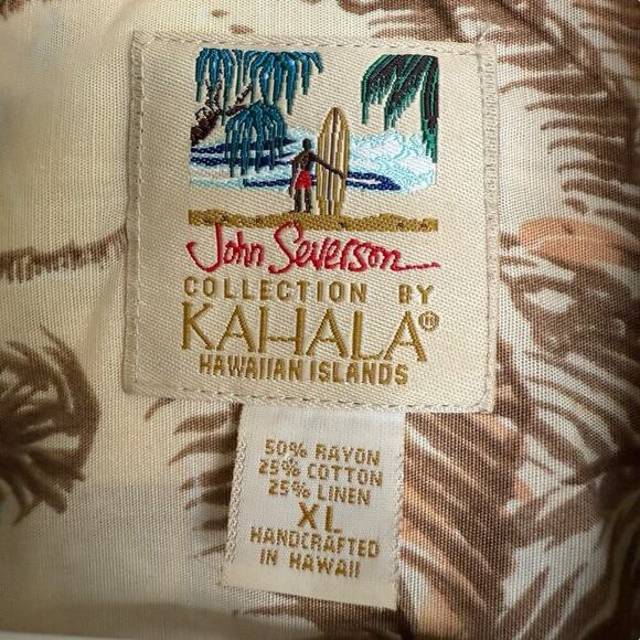 Vtg John Severson Kahala Hawaiian Aloha Button Up Shirt XL Linen Blend Beach - Picture 2 of 8